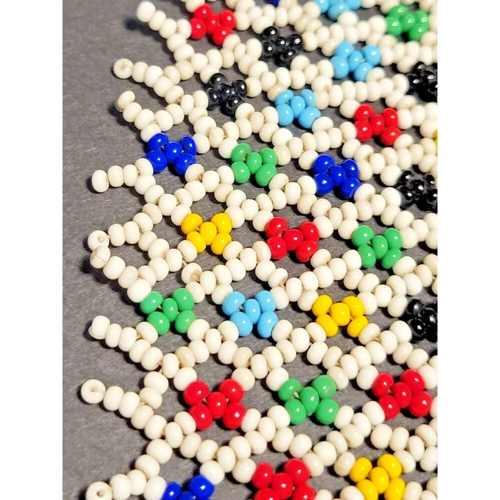 Vintage Artisan Netted Seed Bead Collar Necklace Bib Ukrainian Style Colorful 12